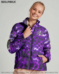 DON'T TRY TO FIGURE ME OUT SKULL FLOWER TIE DYE PUFFER JACKET - TLNZ1511241