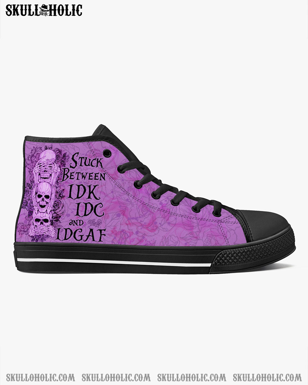 STUCK BETWEEN IDK IDC AND IDGAF SKULL HIGH TOP CANVAS SHOES - YHLN0301233