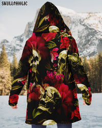 DARK RED ROSES SKULL PREMIUM FLEECE CLOAK - TLNO0908225