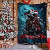PERSONALIZED SKULL BIKER COUPLE WOVEN & FLEECE BLANKET - TLNO1511213