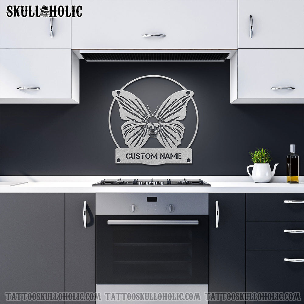 PERSONALIZED BUTTERFLY SKULL METAL SIGN - TLNX1503223