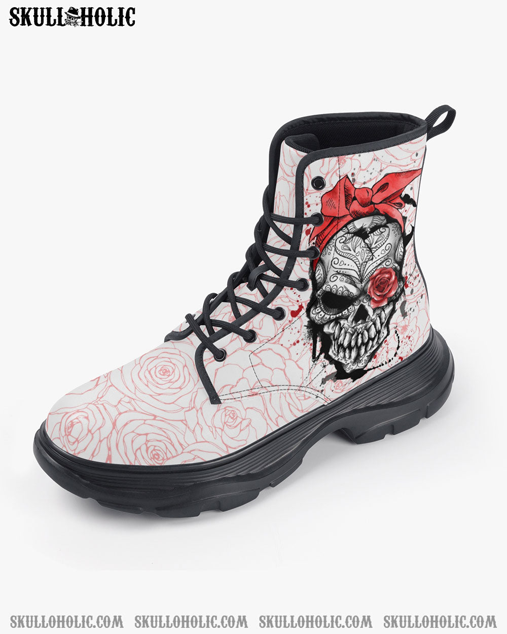 ZERO F GIVEN TATTOOED SKULL LEATHER CHUNKY BOOTS - TLTW1611222