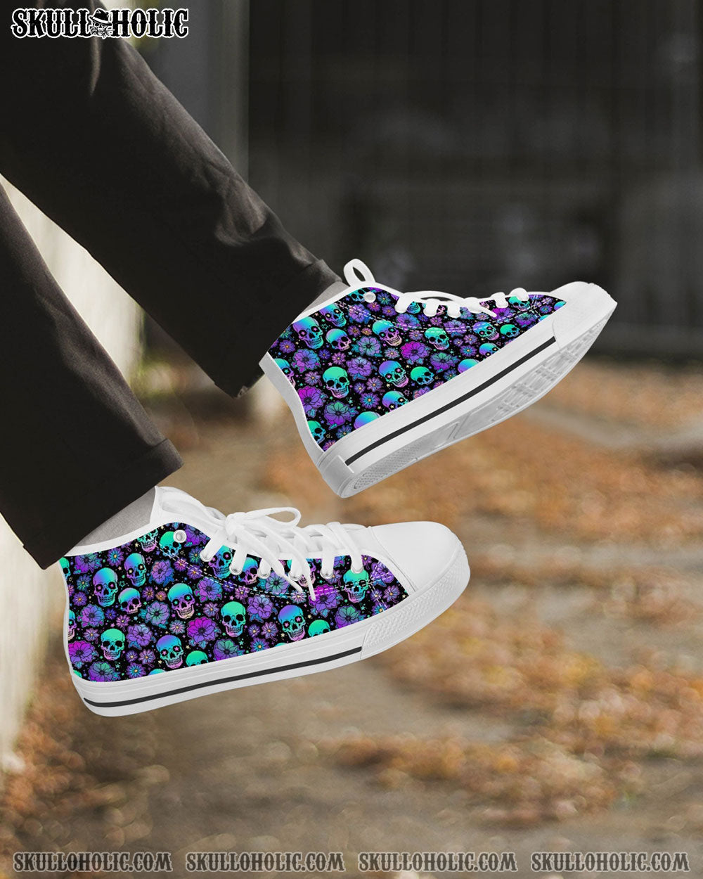 SKULL HOLO SEAMLESS HIGH TOP CANVAS SHOES - TLNO0411223