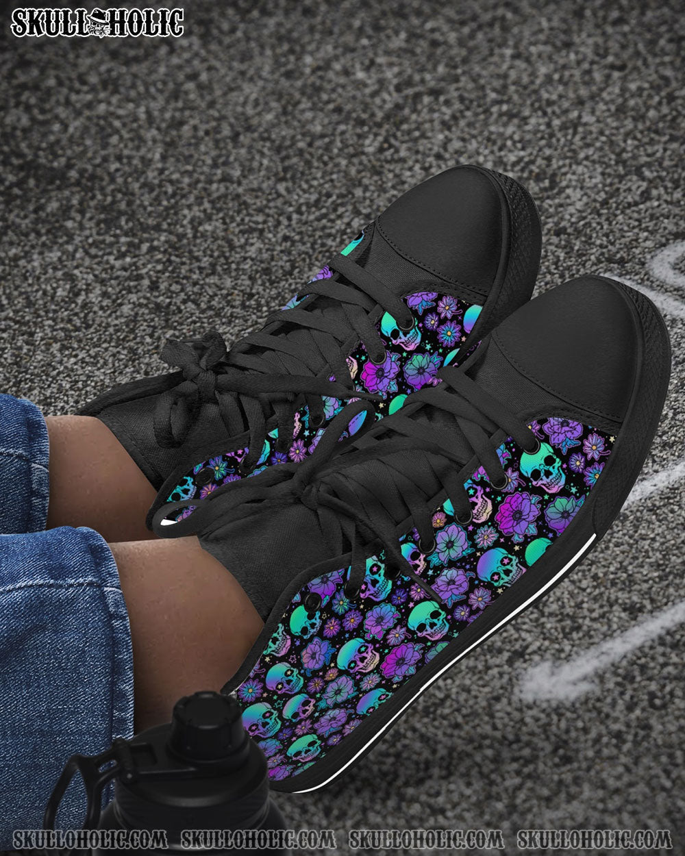 SKULL HOLO SEAMLESS HIGH TOP CANVAS SHOES - TLNO0411223