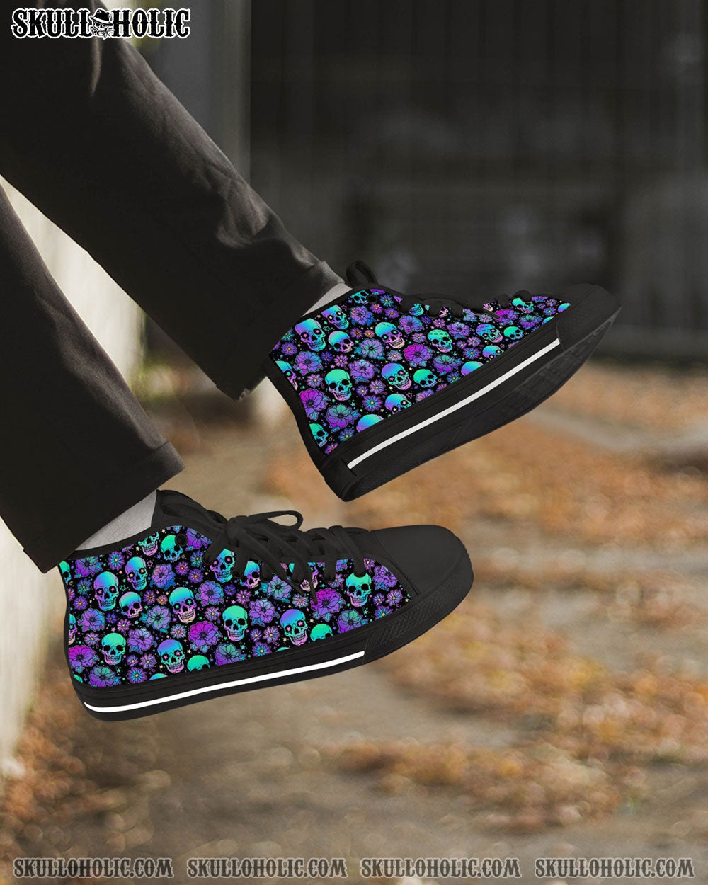 SKULL HOLO SEAMLESS HIGH TOP CANVAS SHOES - TLNO0411223