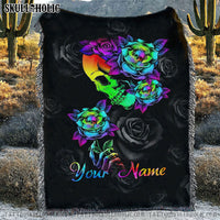 PERSONALIZED COLORFUL SKULL ROSE WOVEN & FLEECE BLANKET - TLTR0210214