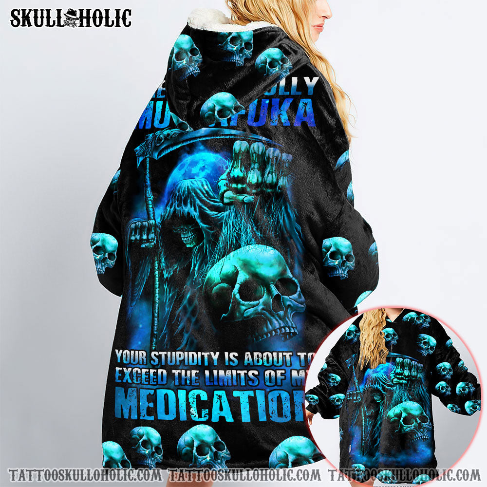 TREAD CAREFULLY SKULL SHERPA BLANKET HOODIE - LAHN1702222