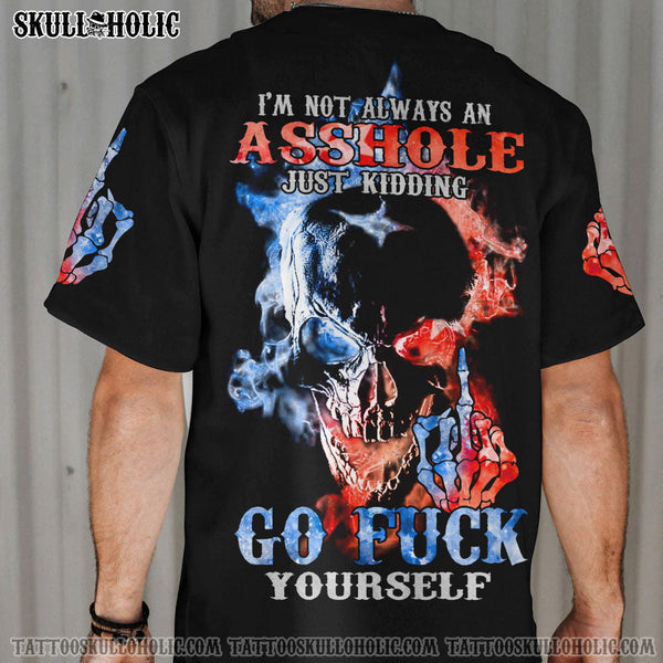 JUST KIDDING GO F YOURSELF FIRE SKULL BASEBALL JERSEY - TLNZ1406221