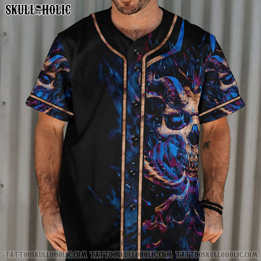 MY DEMONS ARE WITH ME HORN SKULL BASEBALL JERSEY - TLTM0806224KI