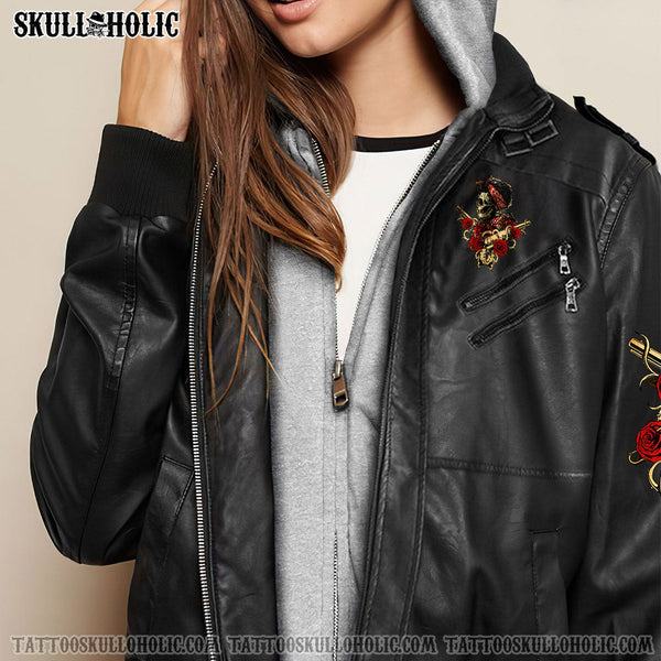 GN AND ROSES SKULL WOMEN LEATHER JACKET - TLTY1502222