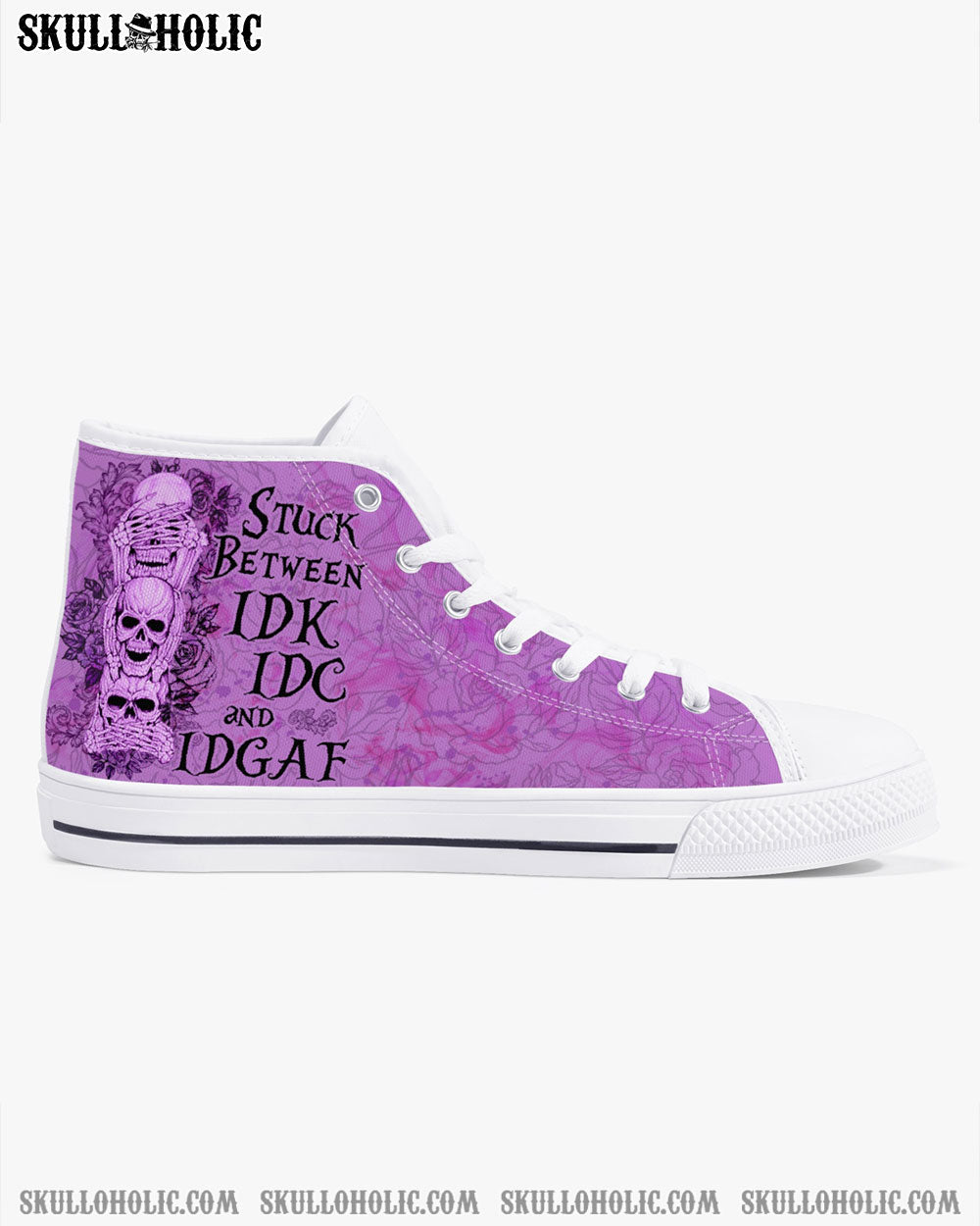 STUCK BETWEEN IDK IDC AND IDGAF SKULL HIGH TOP CANVAS SHOES - YHLN0301233