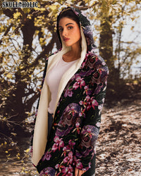 SKULL PINK FLOWER PREMIUM FLEECE CLOAK - TLNO0908226