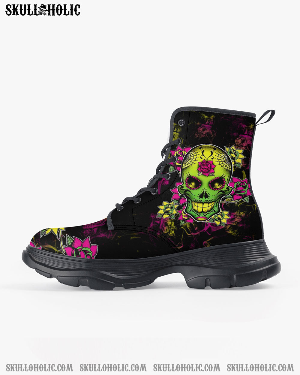 I AM A SWEET GIRL BUT IF YOU PISS ME OFF SUGAR SKULL CHUNKY LEATHER BOOTS - TLTW1412225