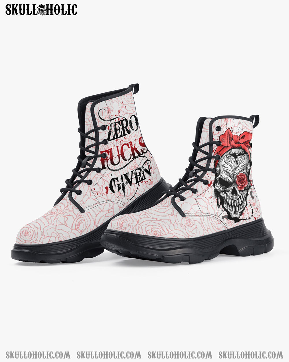 ZERO F GIVEN TATTOOED SKULL LEATHER CHUNKY BOOTS - TLTW1611222