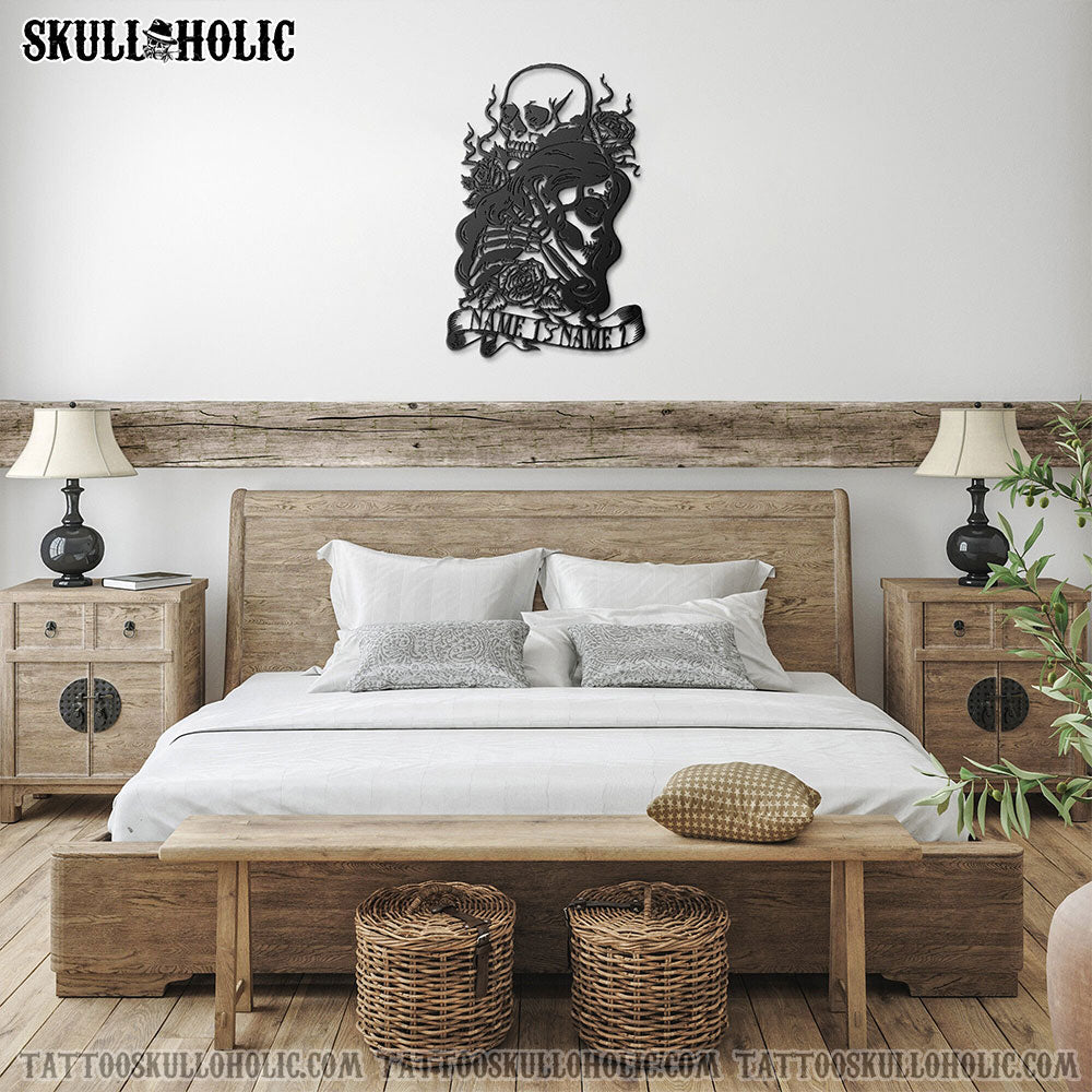 PERSONALIZED SKULL COUPLE METAL SIGN - TLTR1403225
