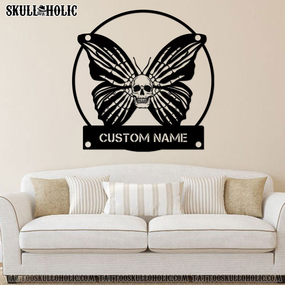 PERSONALIZED BUTTERFLY SKULL METAL SIGN - TLNX1503223