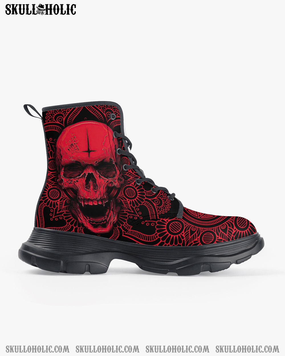 MADLY SKULL MANDALA LEATHER CHUNKY BOOTS - TLTW1811222