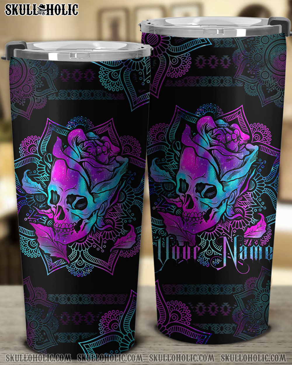 PERSONALIZED SKULL ROSE MANDALA TUMBLER - TLTR1608224