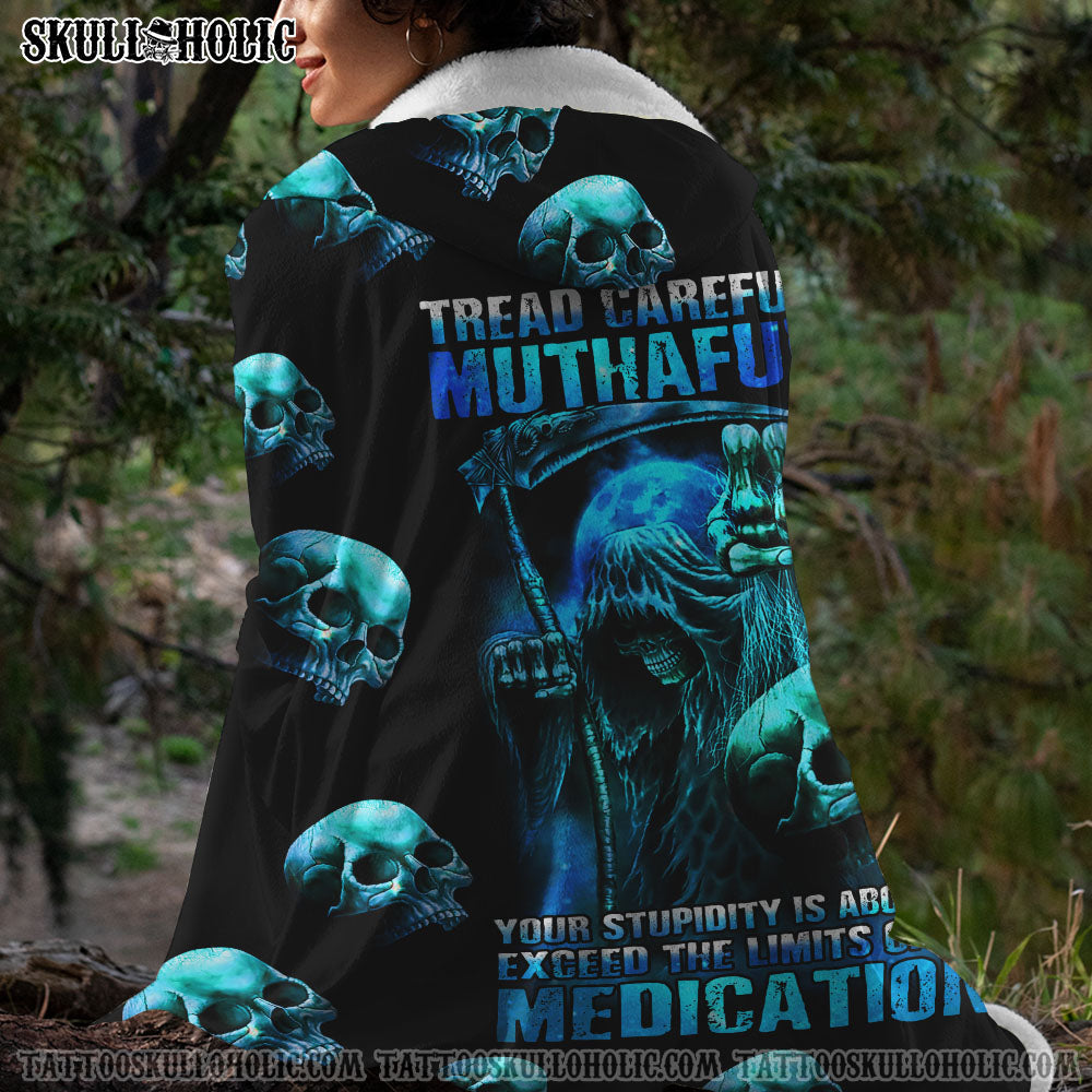 TREAD CAREFULLY SKULL SHERPA BLANKET HOODIE - LAHN1702222