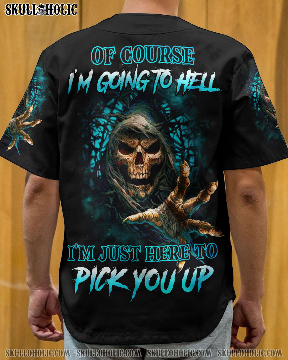 PERSONALIZED OF COURSE I'M GOING TO HELL SKULL BASEBALL JERSEY - YHHN1008224