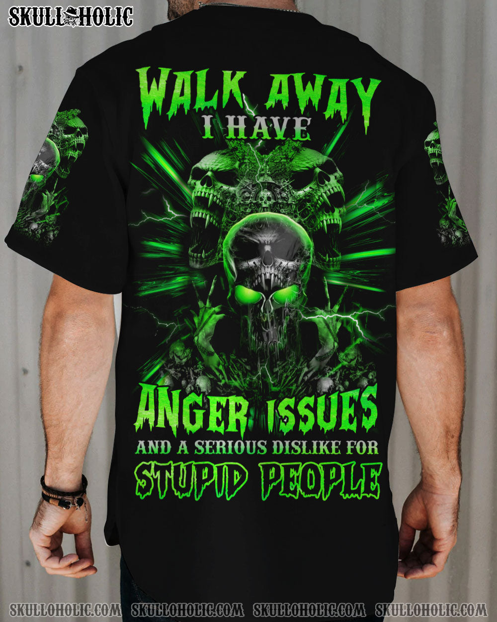 WALK AWAY I HAVE ANGER ISSUES SKULL BASEBALL JERSEY - YHHN2508224