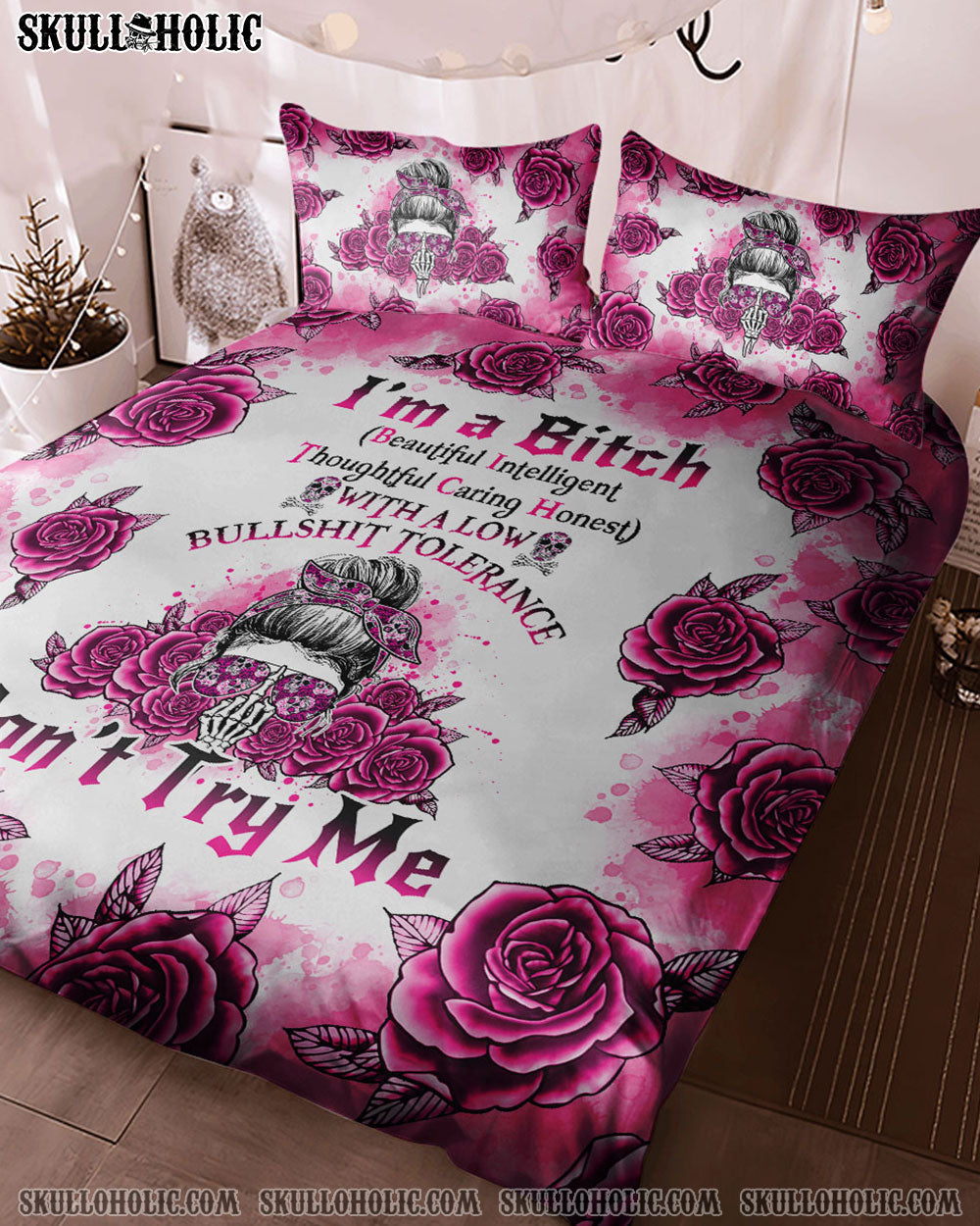 I'M A B DON'T TRY ME ROSE MESSY BUN BEDDING SET - TLNO1004231