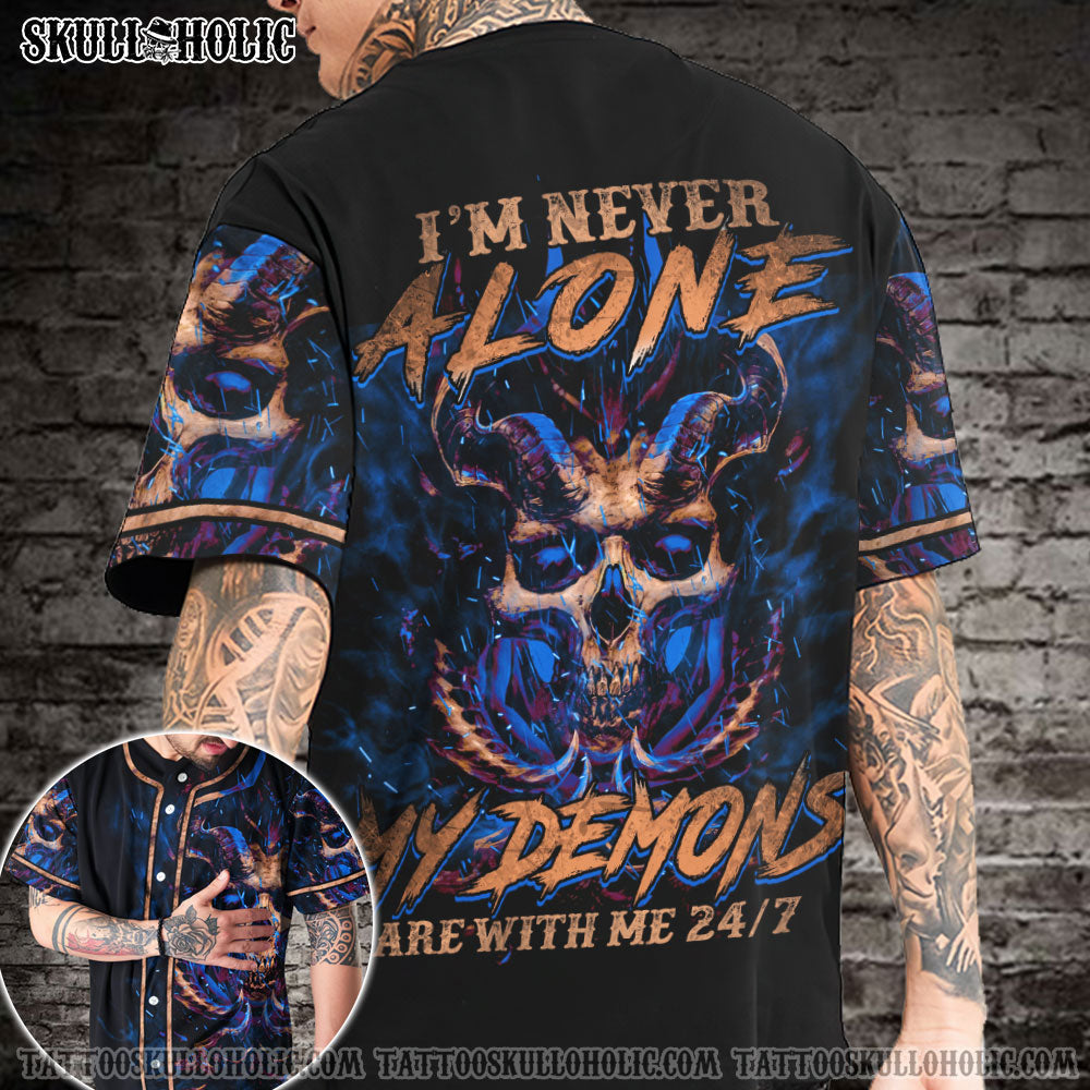 MY DEMONS ARE WITH ME HORN SKULL BASEBALL JERSEY - TLTM0806224KI