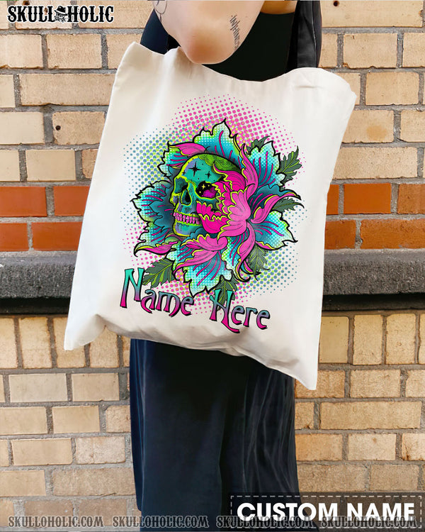 PERSONALIZED SKULL COLORFUL FLOWER TOTE BAG - TLTR2810221