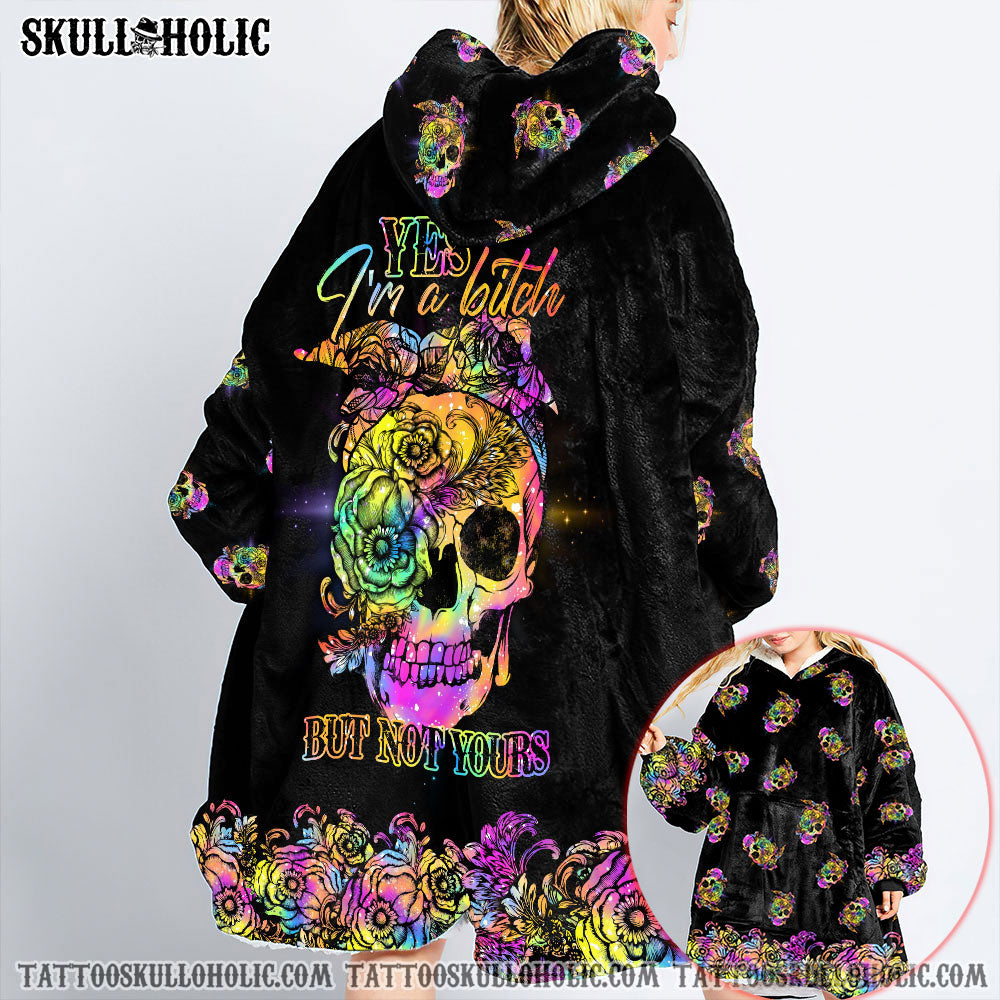 SKULL YES I'M A B FLORAL SHERPA BLANKET HOODIE - LATG1703221