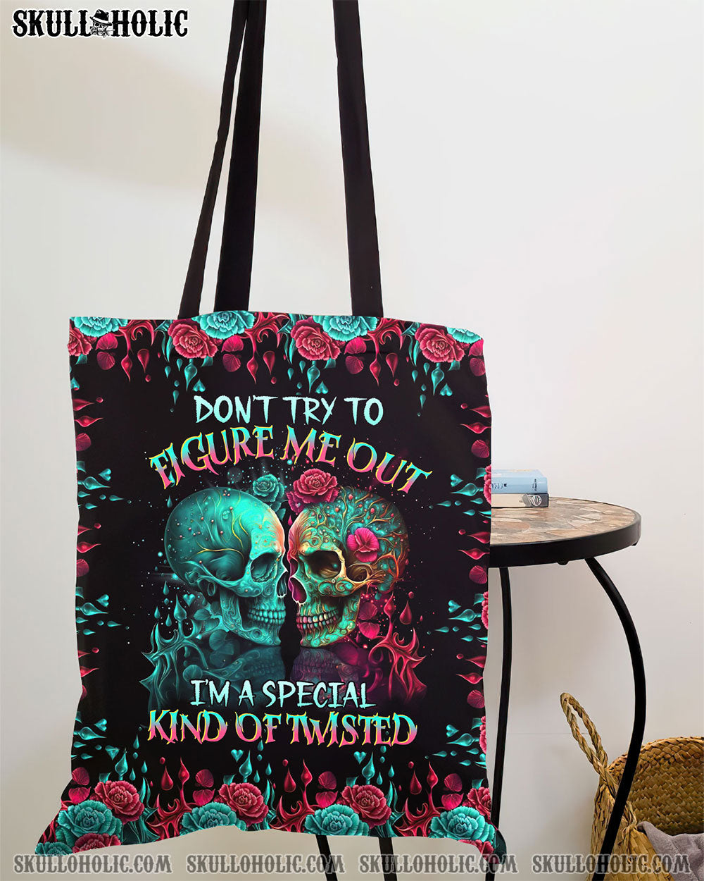 DON'T TRY TO FIGURE ME OUT SKULL TOTE BAG - TLTR0504236