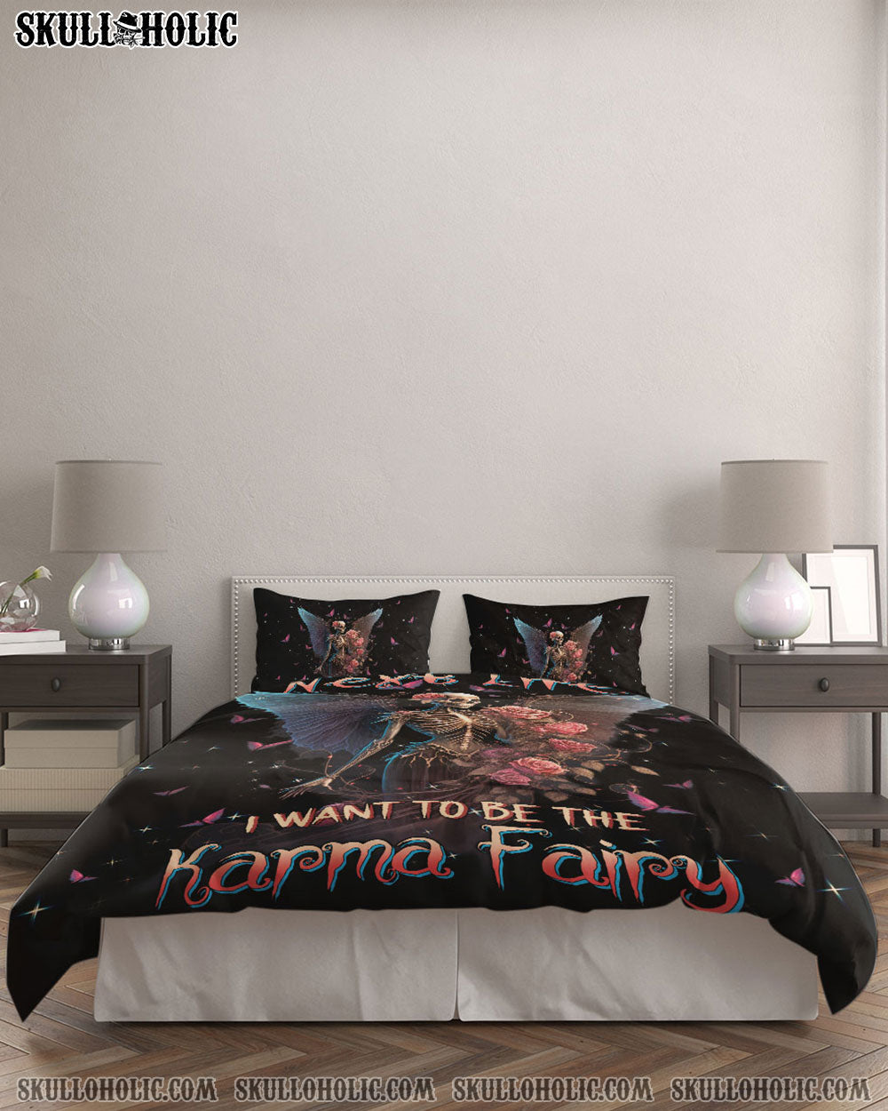 KARMA FAIRY SKULL SKELETON ROSE BEDDING SET - TLTW0602237