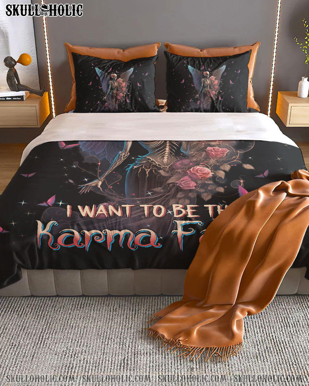 KARMA FAIRY SKULL SKELETON ROSE BEDDING SET - TLTW0602237