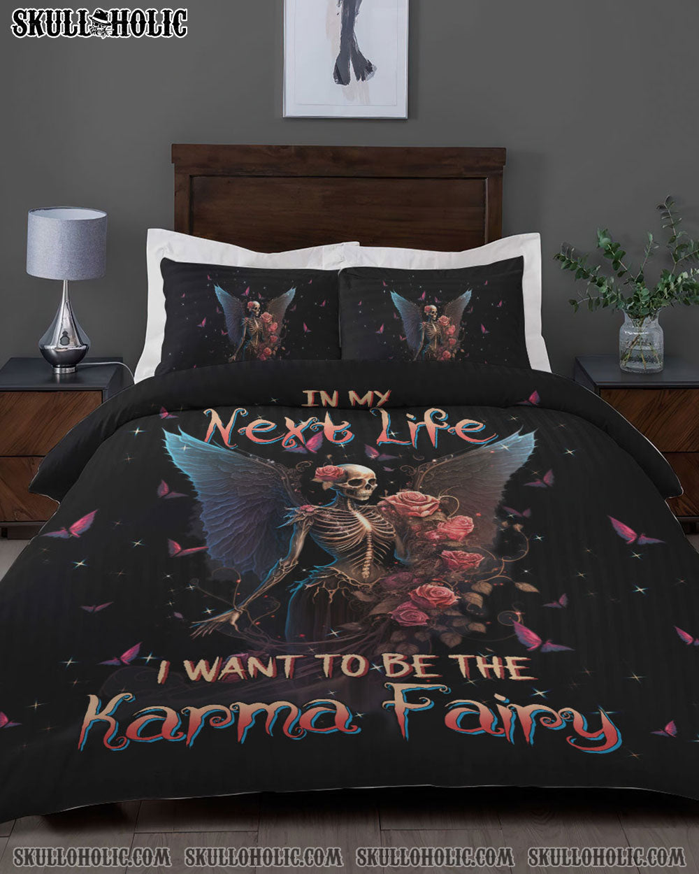 KARMA FAIRY SKULL SKELETON ROSE BEDDING SET - TLTW0602237