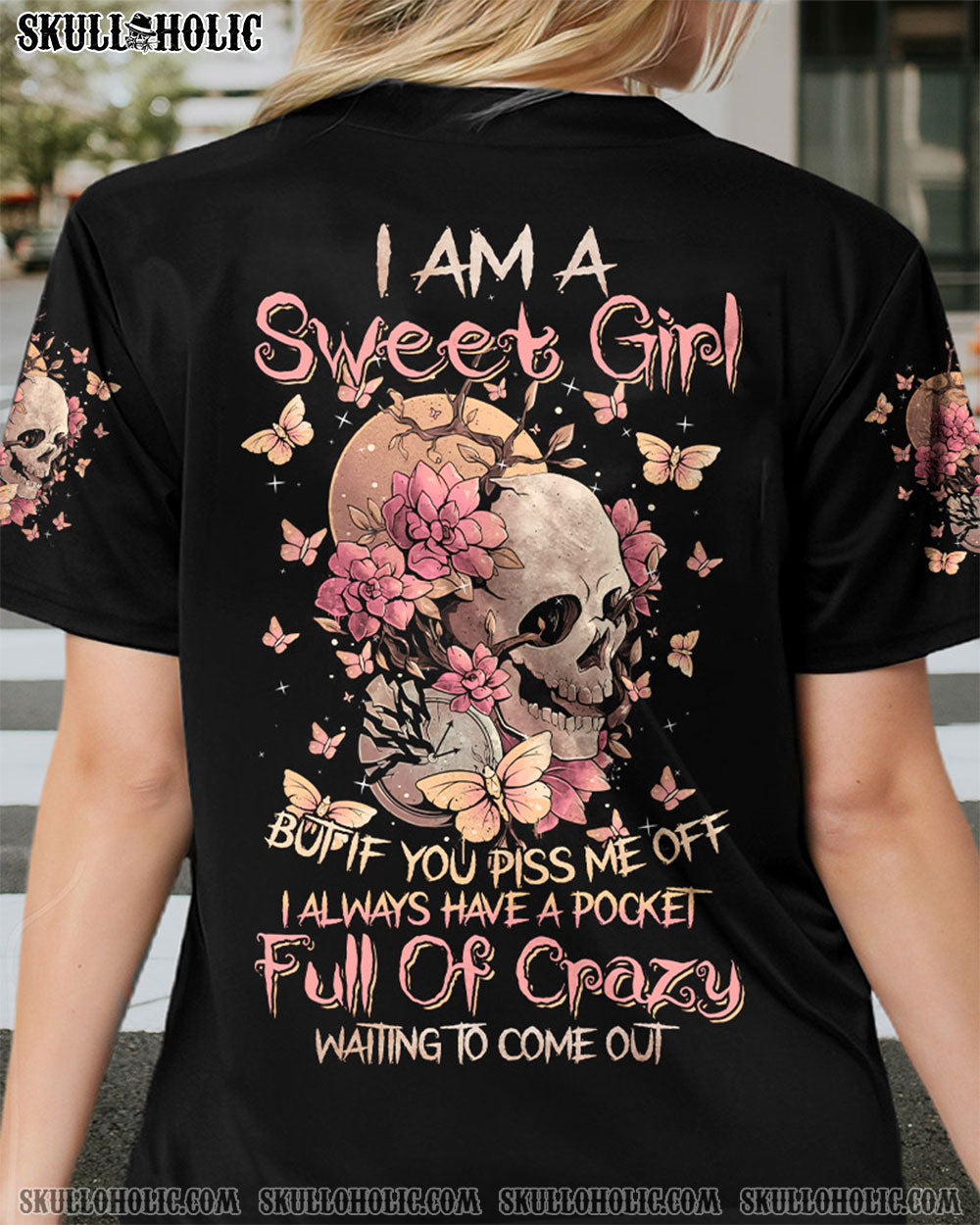 I AM A SWEET GIRL FLOWER SKULL BASEBALL JERSEY - TLNZ0102232
