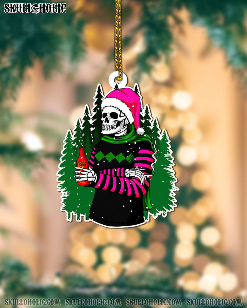 SKELETON CHRISTMAS DRINK DOUBLE WOOD ORNAMENT - TLTW2311225