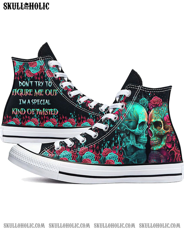 DON'T TRY TO FIGURE ME OUT SKULL HIGH TOP CANVAS SHOES - TLTR0604234