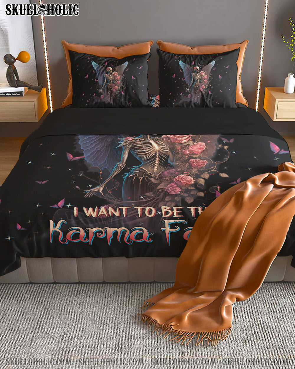 KARMA FAIRY SKULL SKELETON ROSE BEDDING SET - TLTW0602237