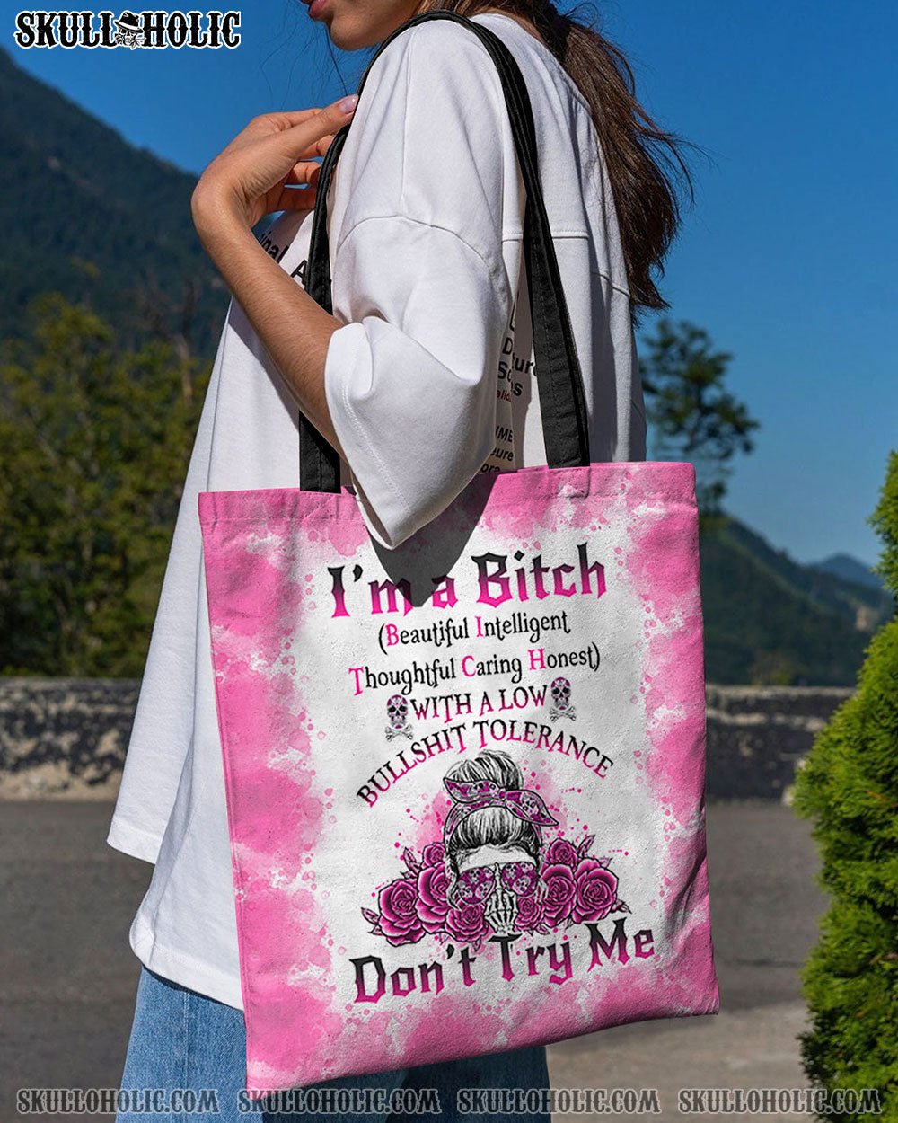 I'M A B DON'T TRY ME ROSE MESSY BUN TOTE BAG - TLNO0804235