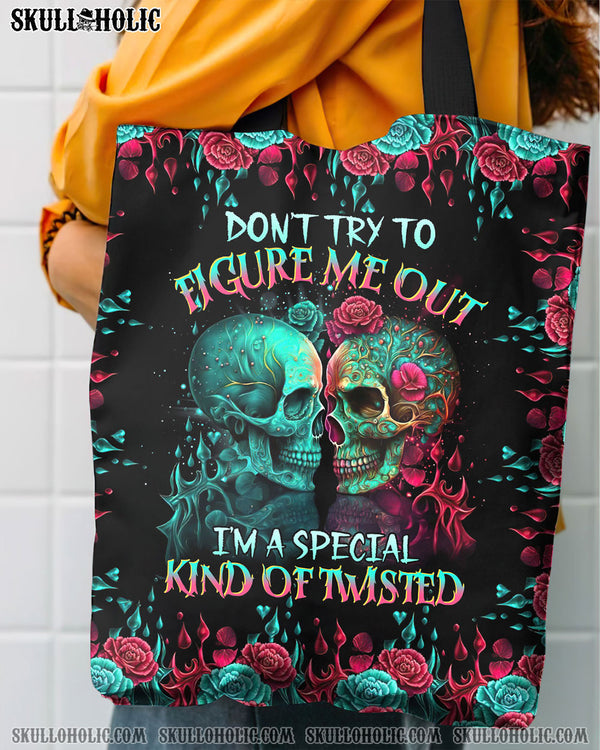 DON'T TRY TO FIGURE ME OUT SKULL TOTE BAG - TLTR0504236