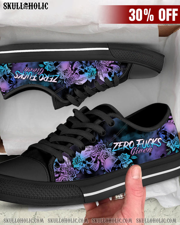 ZERO FCKS GIVEN SKULL LOW TOP CANVAS SHOES - YHTH2807223