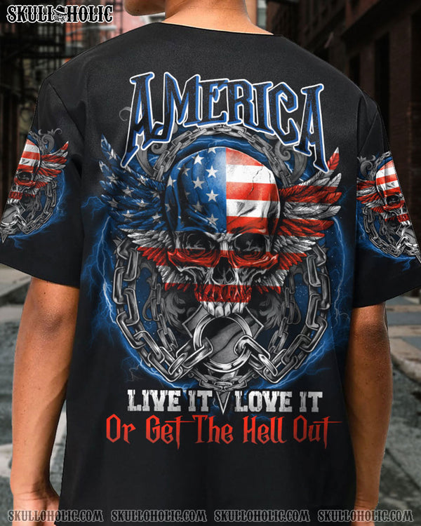 AMERICA LIVE IT LOVE IT OR GET THE HELL OUT SKULL BASEBALL JERSEY - TLNO1509223