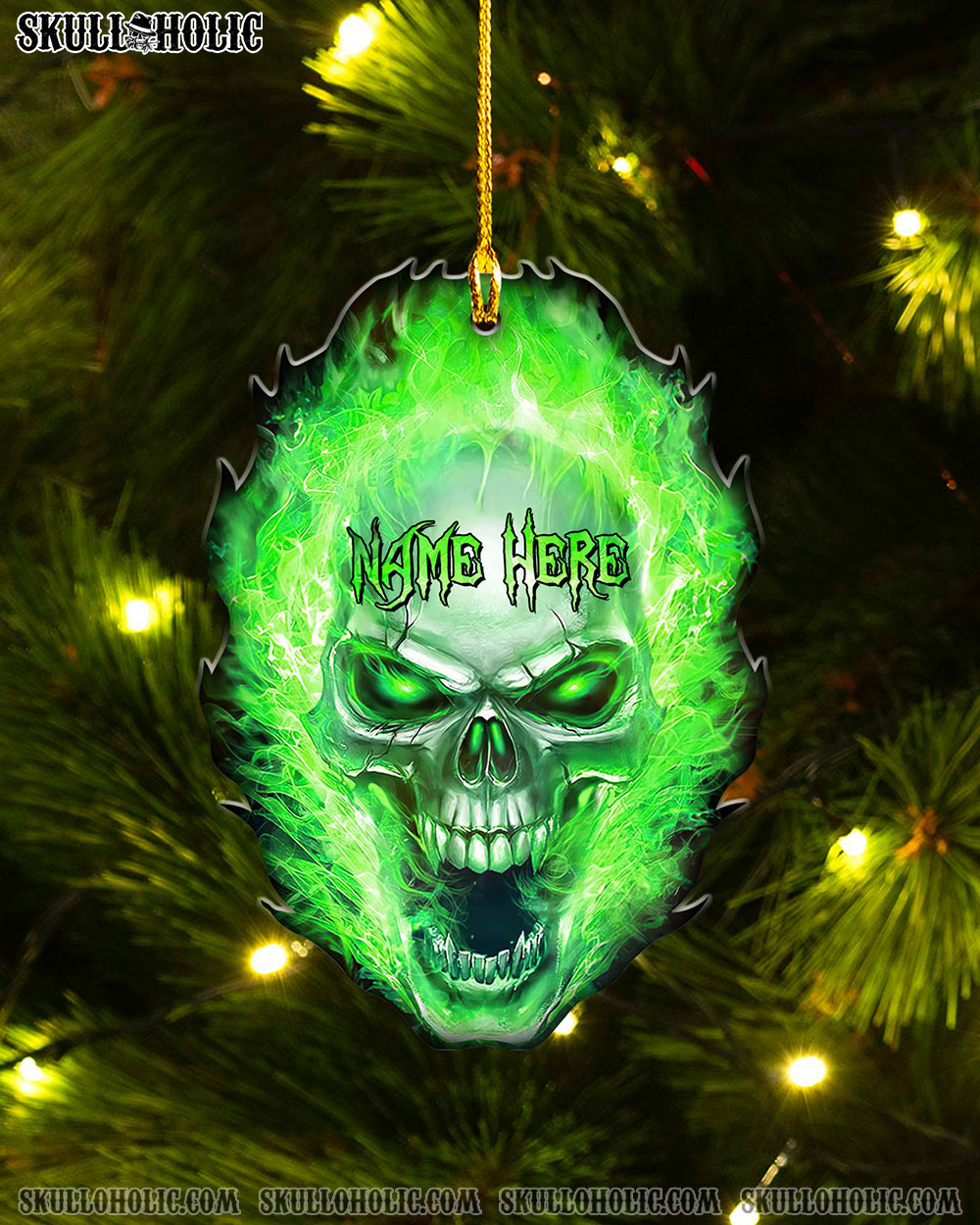 PERSONALIZED FLAMING SKULL DOUBLE WOODEN ORNAMENT - TLTR3110224