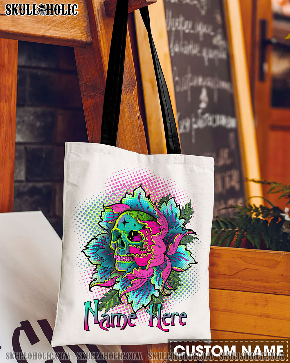 PERSONALIZED SKULL COLORFUL FLOWER TOTE BAG - TLTR2810221