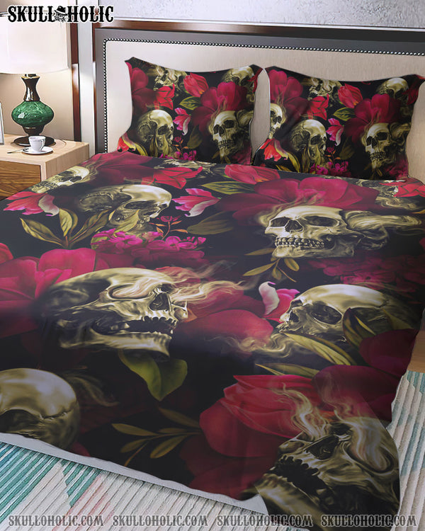 DARK RED ROSES SKULL BEDDING SET - NO0108224