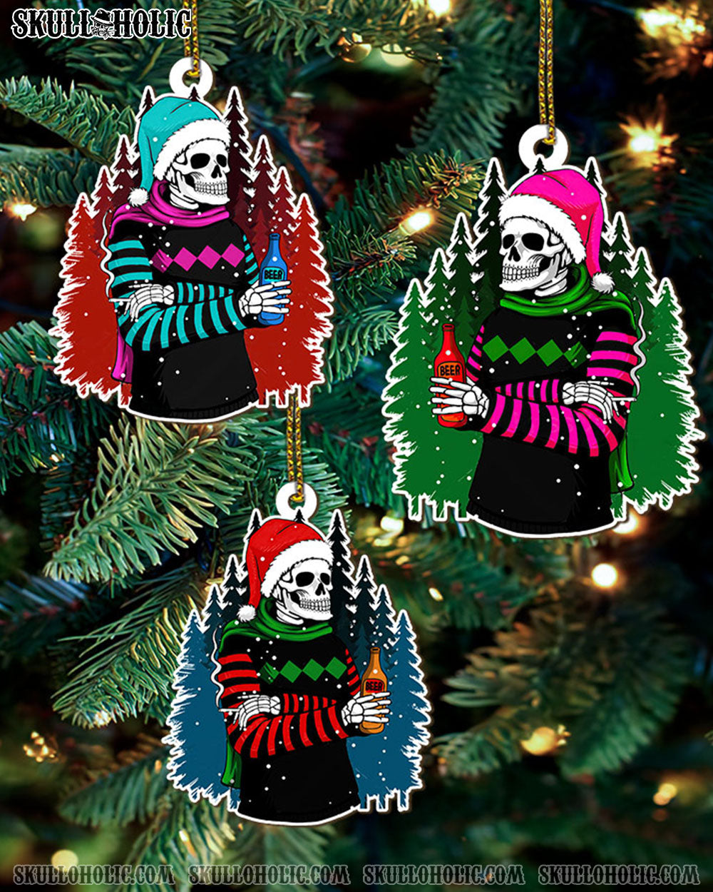 SKELETON CHRISTMAS DRINK DOUBLE WOOD ORNAMENT - TLTW2311225