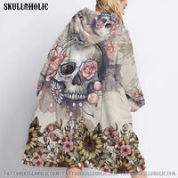 FLOWER SKULL SHERPA BLANKET HOODIE - TLTY2010212