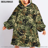 SKULL CAMO TEXTURE SHERPA BLANKET HOODIE - TLTR1709215