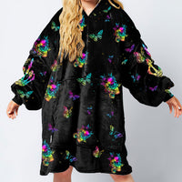 SKULL TIE DYE BUTTERFLY SHERPA BLANKET HOODIE - LATG1610213