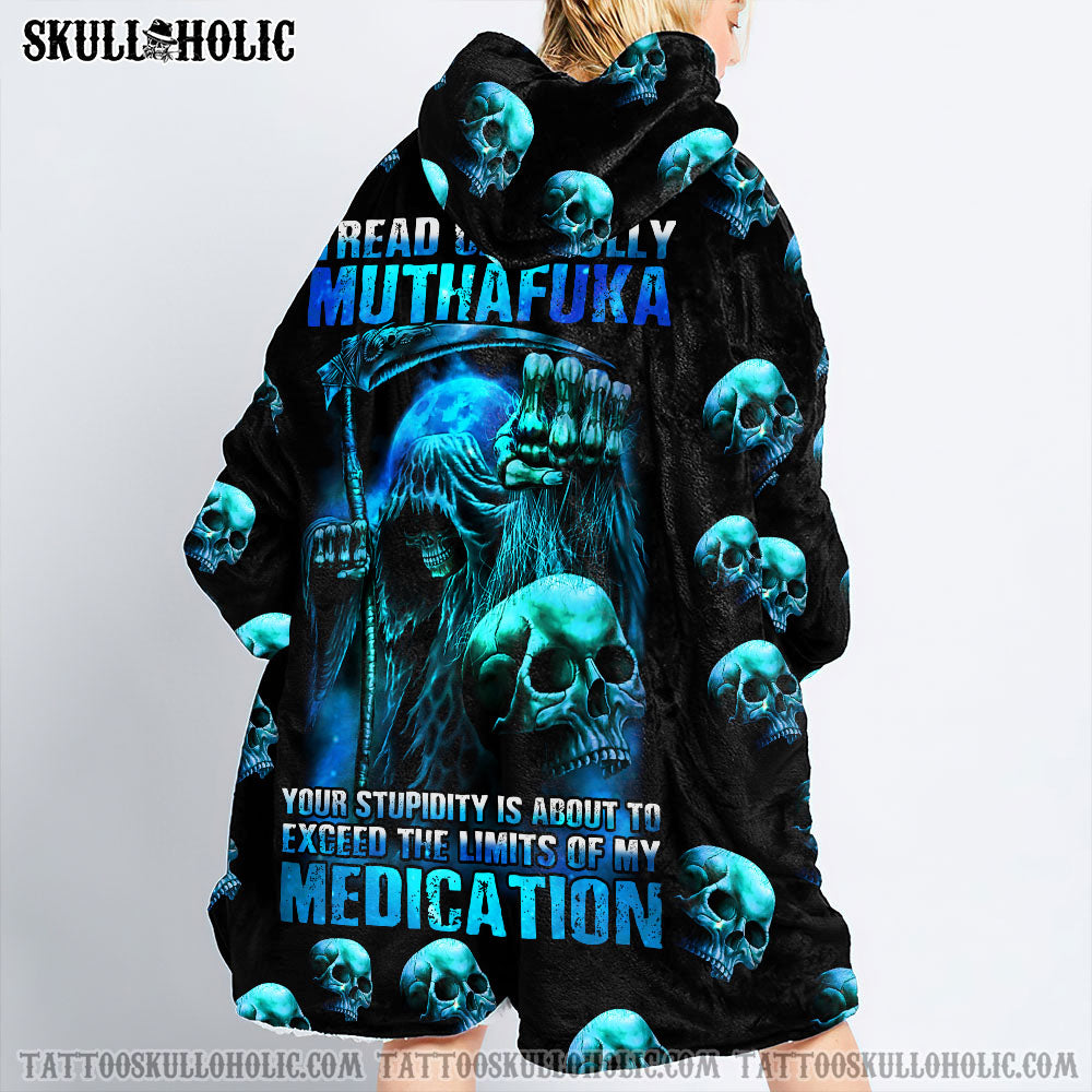 TREAD CAREFULLY SKULL SHERPA BLANKET HOODIE - LAHN1702222