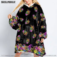 SKULL YES I'M A B FLORAL SHERPA BLANKET HOODIE - LATG1703221